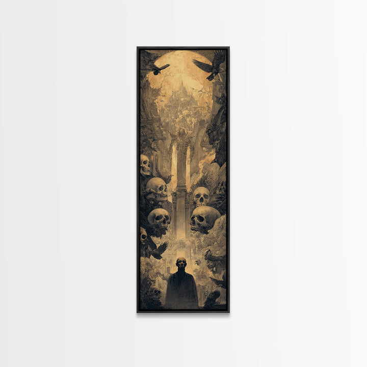 Dark Academia Halloween, Surreal Apocalyptic Art, Tall Narrow Wall Art, Dark Halloween Decor, Framed Canvas Print, Dark Fantasy Art