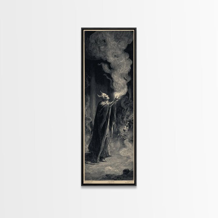 Celestial Witchcraft, Gothic Engraving Art, Tall Narrow Wall Art, Dark Fantasy Wall Art, Framed Canvas Print, Halloween Wall Art