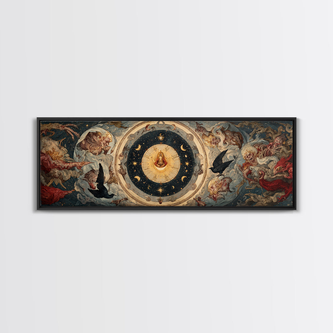 Celestial Witchcraft, Dark Renaissance Art, Extra Wide Wall Art, Macabre Wall Art, Canvas Print, Halloween Wall Art