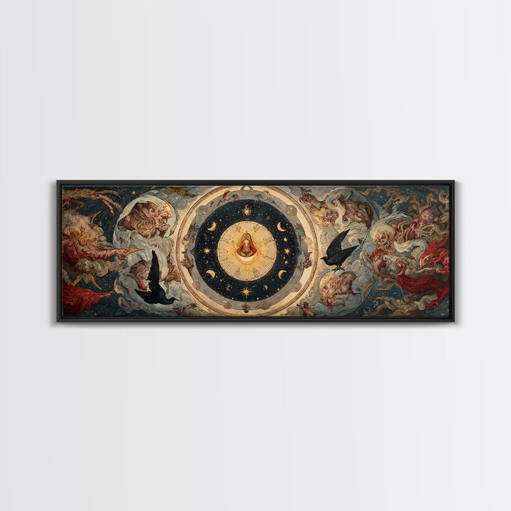 Celestial Witchcraft, Dark Renaissance Art, Extra Wide Wall Art, Macabre Wall Art, Canvas Print, Halloween Wall Art