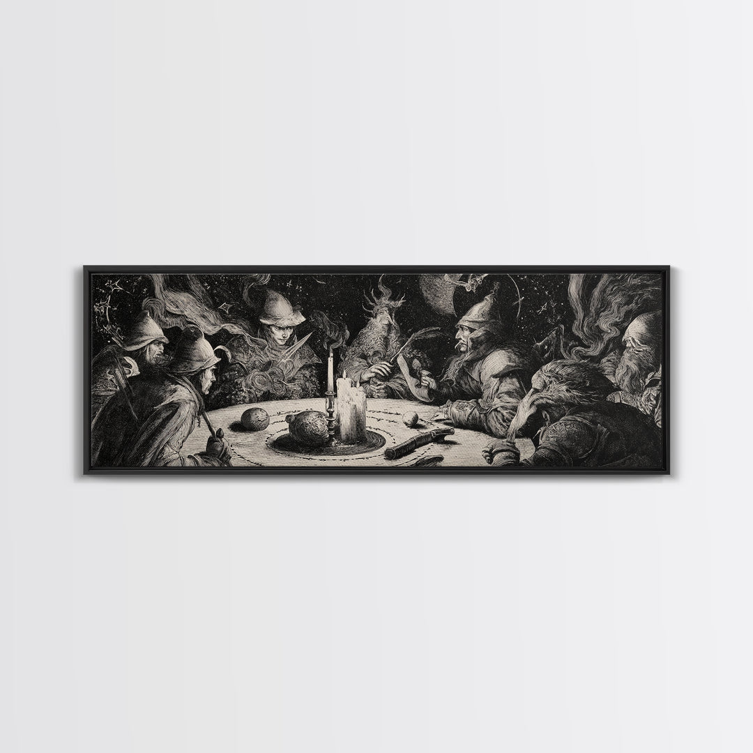 Celestial Witchcraft, Renaissance Engraving Art, Extra Wide Wall Art, Gothic Horror Wall Art, Canvas Print, Halloween Wall Art