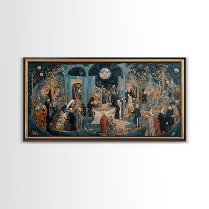 Celestial Witchcraft, Danse Macabre Art, Wide Panoramic Art, Macabre Wall Art, Canvas Print, Halloween Wall Art