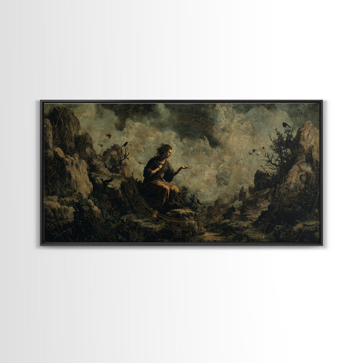 Celestial Witchcraft, Baroque Witchcraft Art, Wide Panoramic Art, Dark Halloween Decor, Framed Canvas Print, Halloween Wall Art