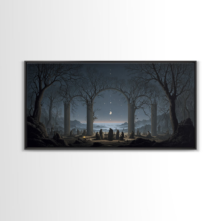 Celestial Witchcraft, Romantic Gothic Landscape, Wide Panoramic Art, Macabre Wall Art, Canvas Print, Halloween Wall Art