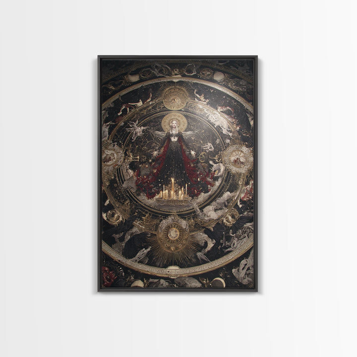 Celestial Witchcraft, Ornate Symbolist Art, Vertical Wall Art, Dark Fantasy Wall Art, Framed Canvas Print, Halloween Wall Art