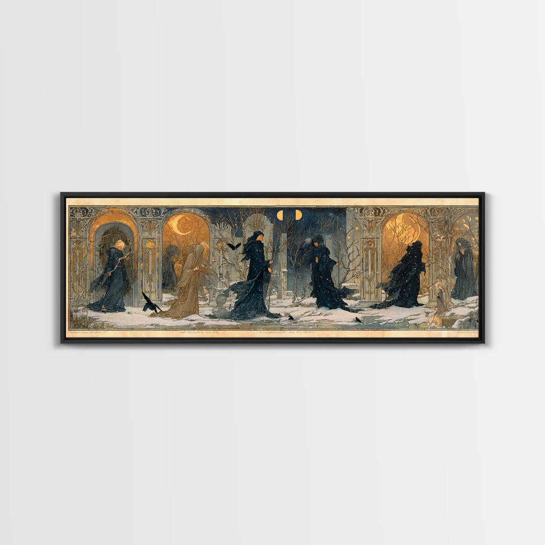 Celestial Witchcraft, Symbolist Death Art, Extra Wide Wall Art, Dark Halloween Decor, Framed Canvas Print, Halloween Wall Art