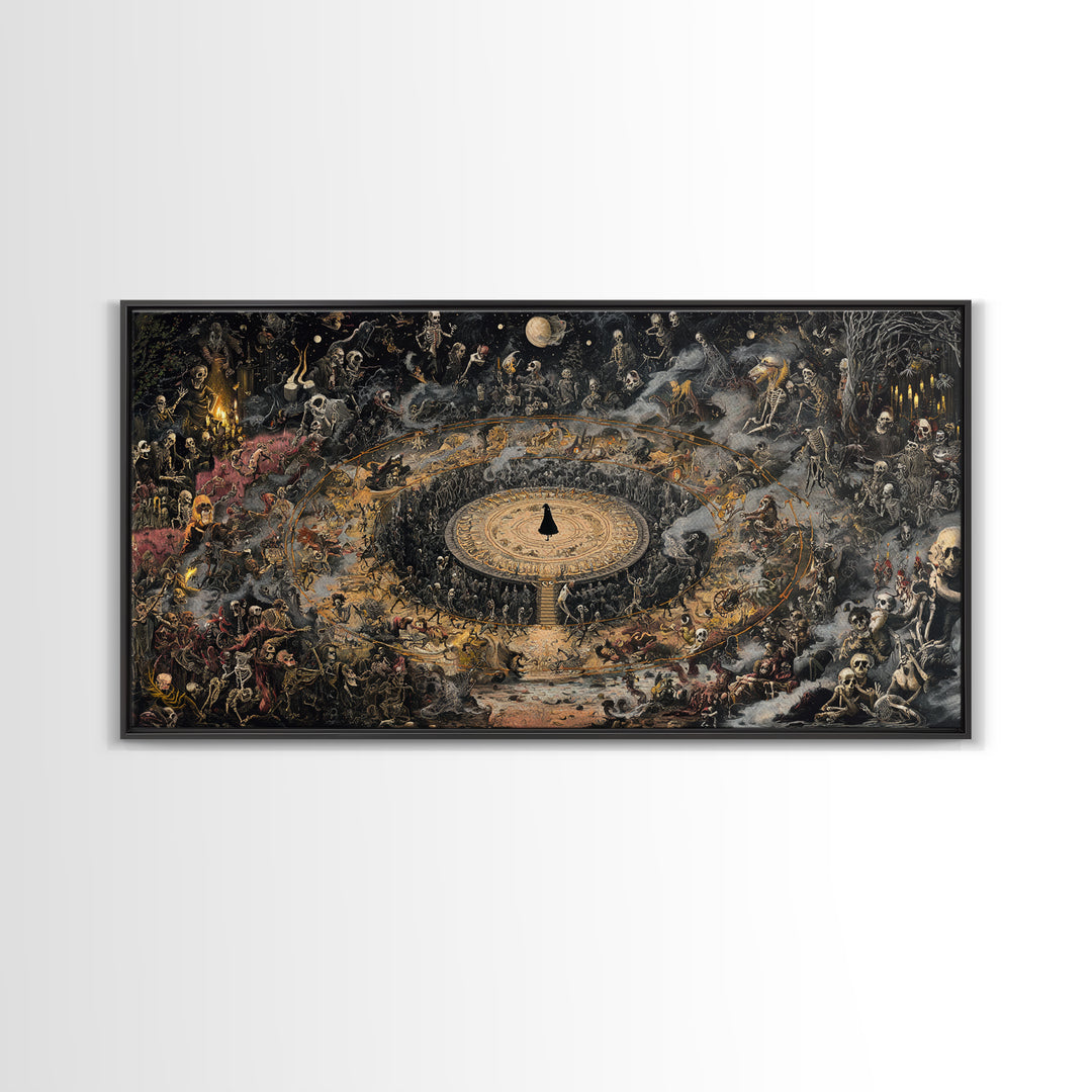Celestial Witchcraft, Grotesque Carnival Art, Wide Panoramic Art, Dark Fantasy Wall Art, Framed Canvas Print, Halloween Wall Art