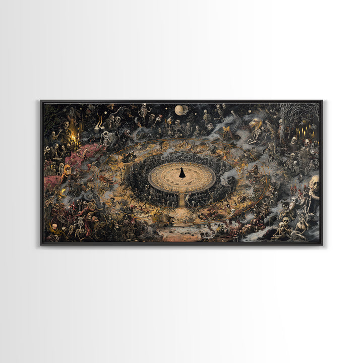 Celestial Witchcraft, Grotesque Carnival Art, Wide Panoramic Art, Dark Fantasy Wall Art, Framed Canvas Print, Halloween Wall Art