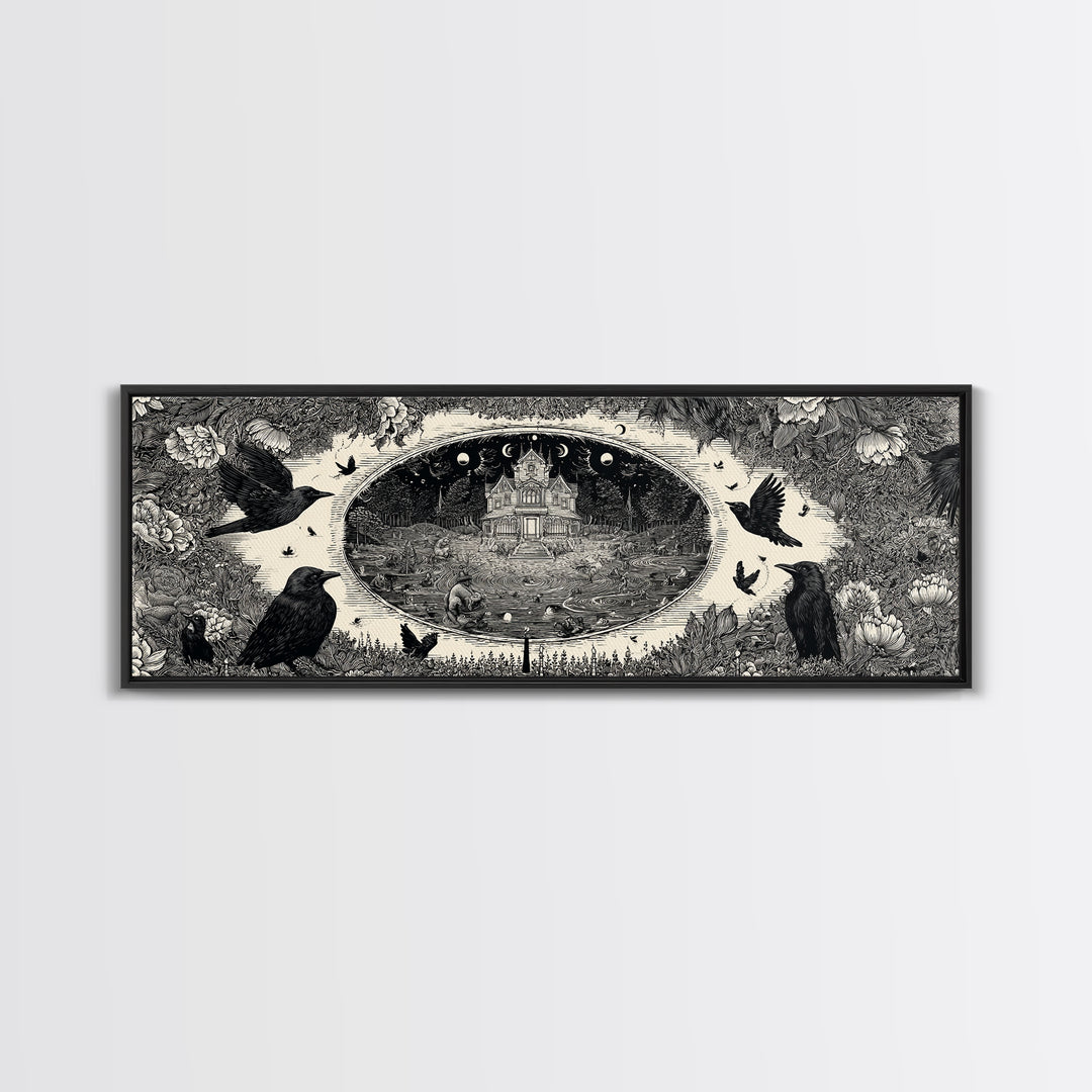 Celestial Witchcraft, Victorian Macabre Art, Extra Wide Wall Art, Macabre Wall Art, Canvas Print, Halloween Wall Art, Halloween Decor