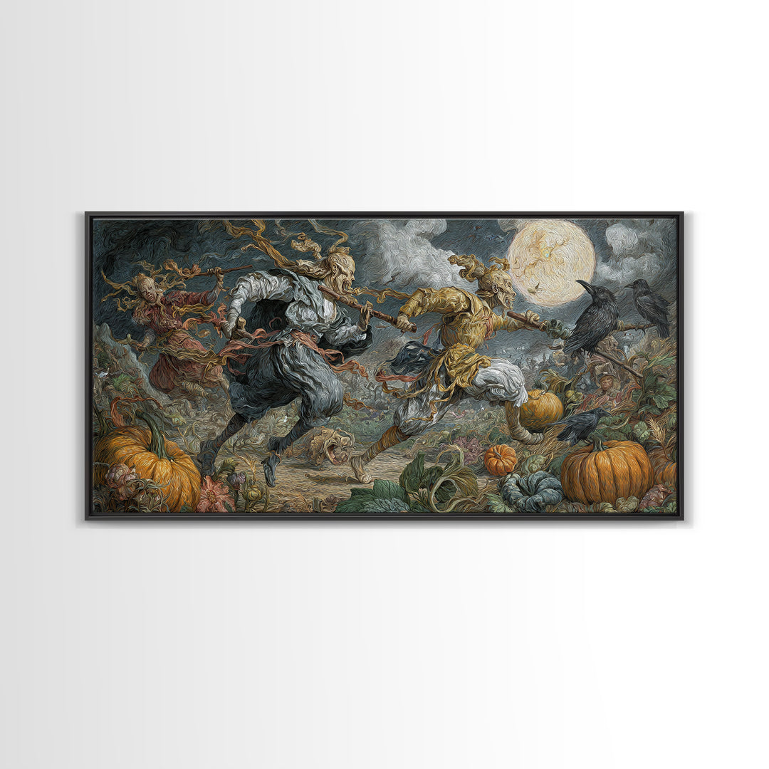 Occult Harvest Festival, Gothic Engraving Art, Wide Panoramic Art, Macabre Wall Art, Framed Canvas Print, Halloween Wall Art
