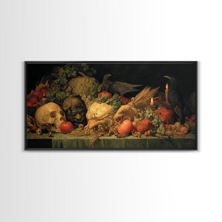 Occult Harvest Festival, Dark Renaissance Art, Wide Panoramic Art, Gothic Horror Wall Art, Framed Canvas Print, Dark Fantasy Art