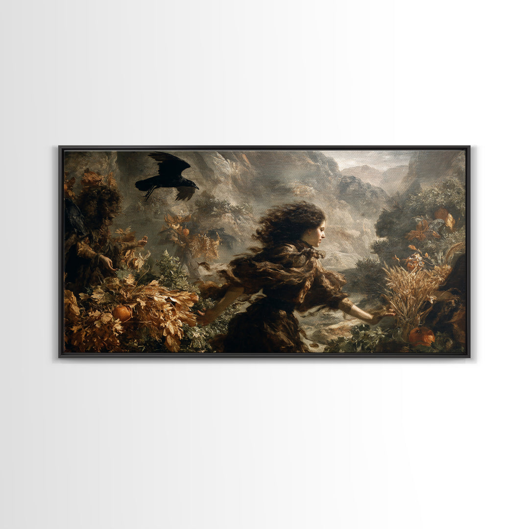 Occult Harvest Festival, Baroque Witchcraft Art, Wide Panoramic Art, Dark Fantasy Wall Art, Framed Canvas Print, Halloween Wall Art