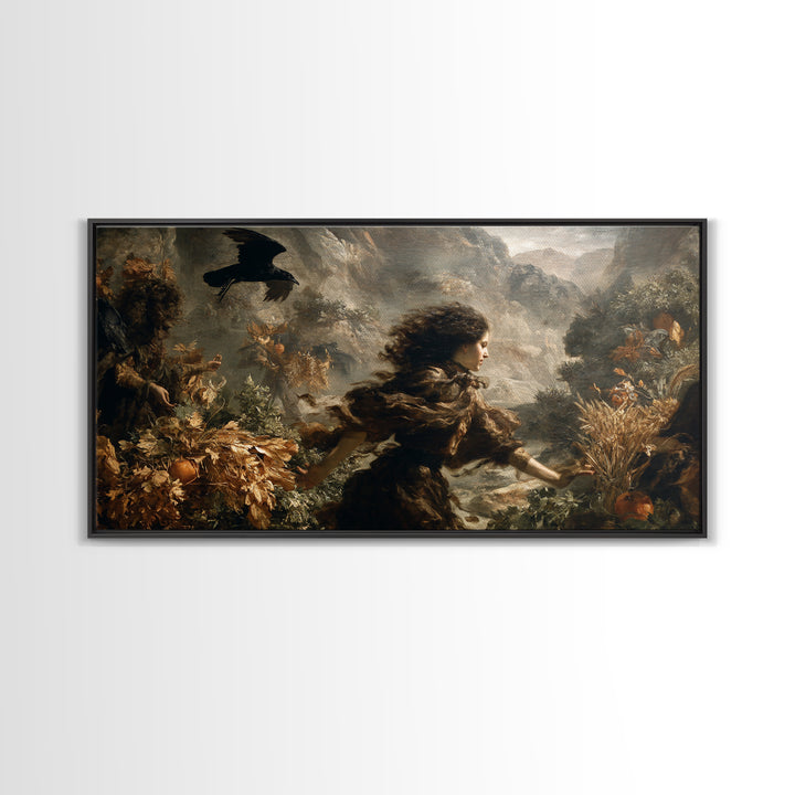 Occult Harvest Festival, Baroque Witchcraft Art, Wide Panoramic Art, Dark Fantasy Wall Art, Framed Canvas Print, Halloween Wall Art