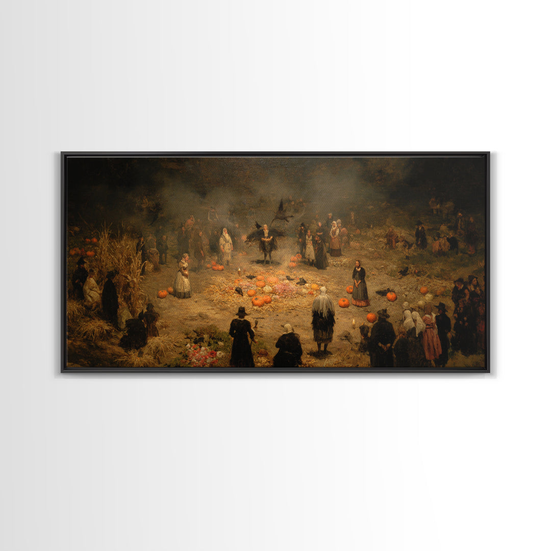 Occult Harvest Festival, Dark Romantic Horror Art, Wide Panoramic Art, Dark Fantasy Wall Art, Framed Canvas Print, Halloween Wall Art