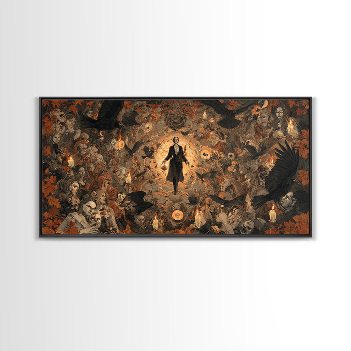 Occult Harvest Festival, Gothic Nightmare Art, Wide Panoramic Art, Dark Halloween Decor, Framed Canvas Print, Halloween Wall Art