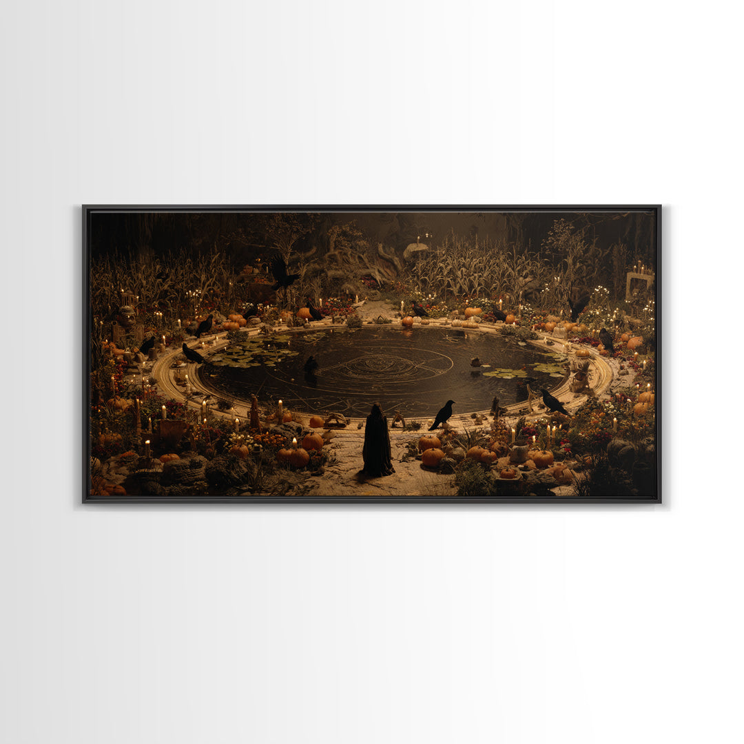 Occult Harvest Festival, Symbolist Gothic Landscape, Wide Panoramic Art, Dark Fantasy Wall Art, Framed Canvas Print, Halloween Wall Art
