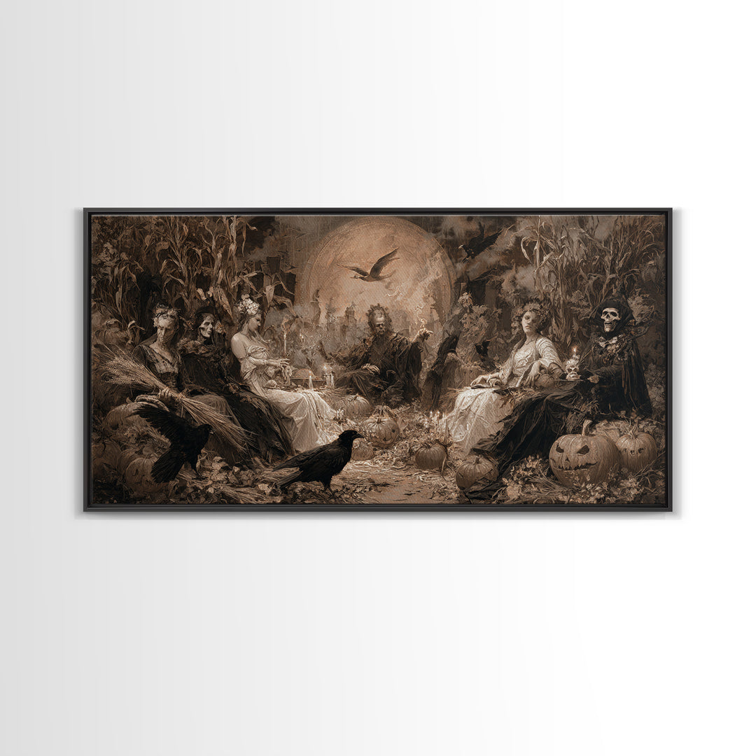 Occult Harvest Festival, Decadent Gothic Art, Wide Panoramic Art, Dark Halloween Decor, Canvas Print, Halloween Wall Art