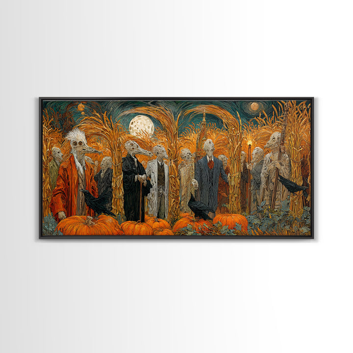 Occult Harvest Festival, Expressionist Gothic Art, Wide Panoramic Art, Macabre Wall Art, Framed Canvas Print, Halloween Wall Art