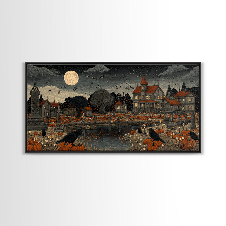 Occult Harvest Festival, Victorian Macabre Art, Wide Panoramic Art, Macabre Wall Art, Framed Canvas Print, Halloween Wall Art