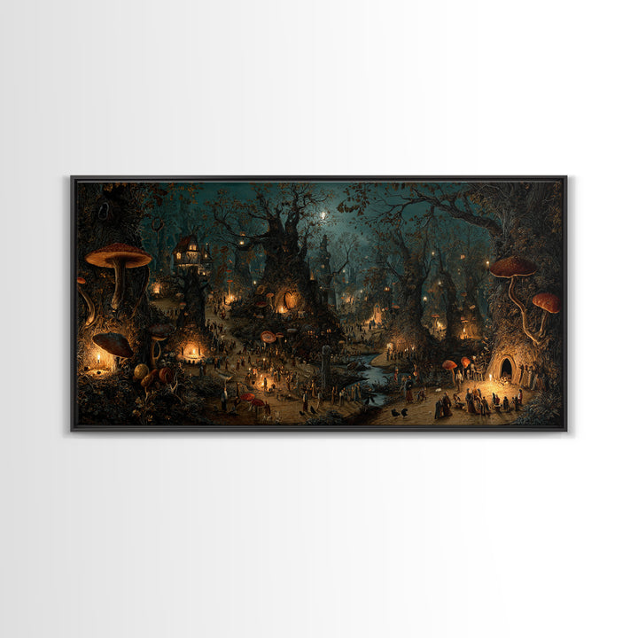 Enchanted Woodland Halloween, Northern Renaissance Horror, Wide Panoramic Art, Dark Fantasy Wall Art, Canvas Print
