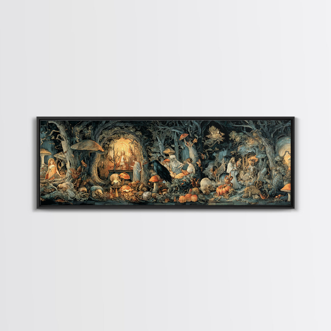 Enchanted Woodland Halloween, Dark Renaissance Art, Extra Wide Wall Art, Gothic Horror Wall Art, Canvas Print, Halloween Wall Art