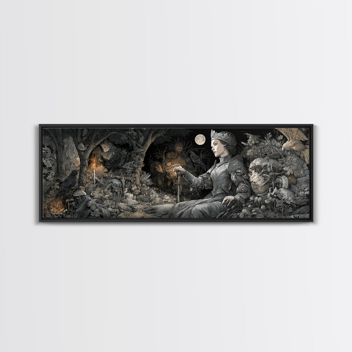 Enchanted Woodland Halloween, Renaissance Engraving Art, Extra Wide Wall Art, Gothic Horror Wall Art, Canvas Print, Halloween Wall Art