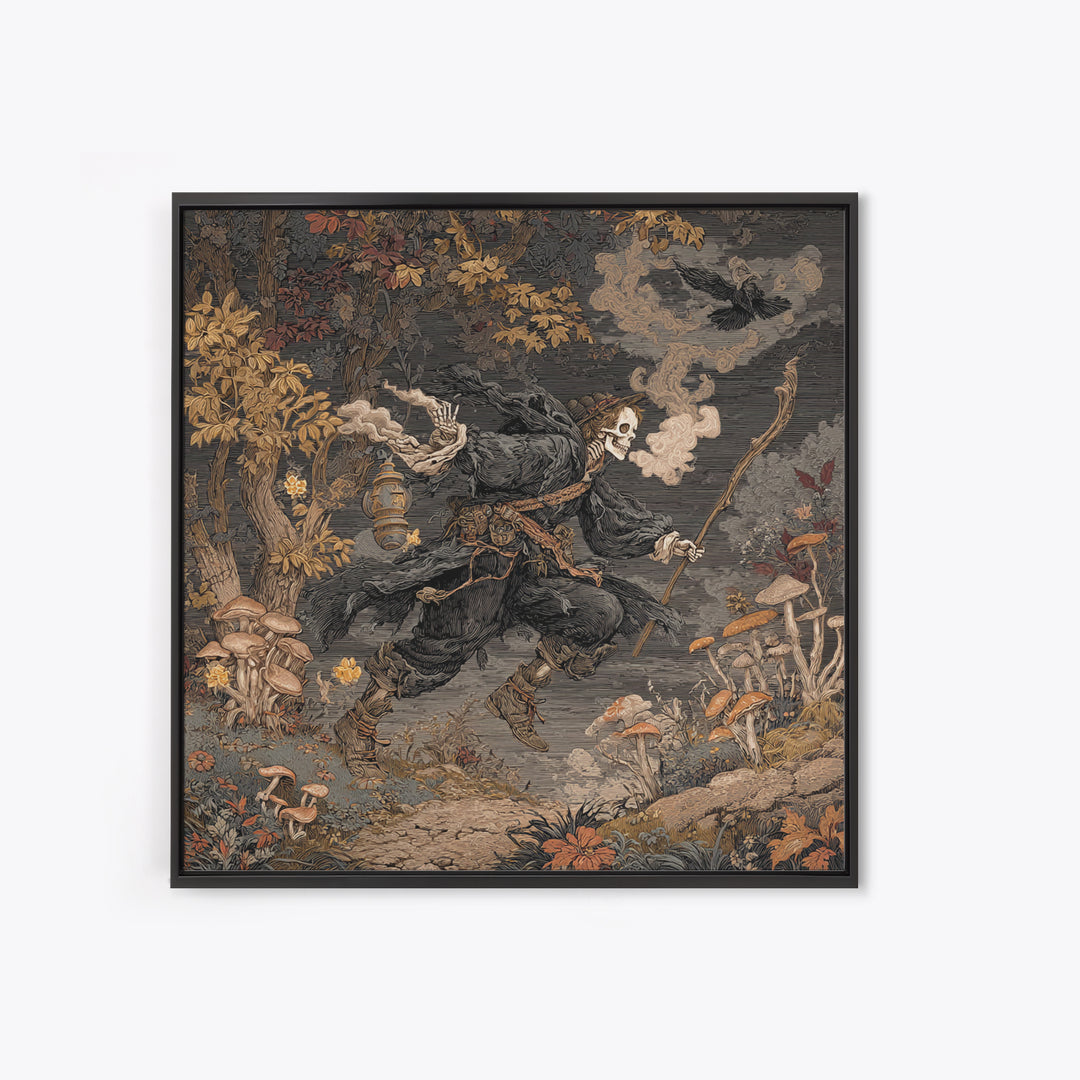 Enchanted Woodland Halloween, Danse Macabre Art, Square Wall Art, Dark Halloween Decor, Framed Canvas Print