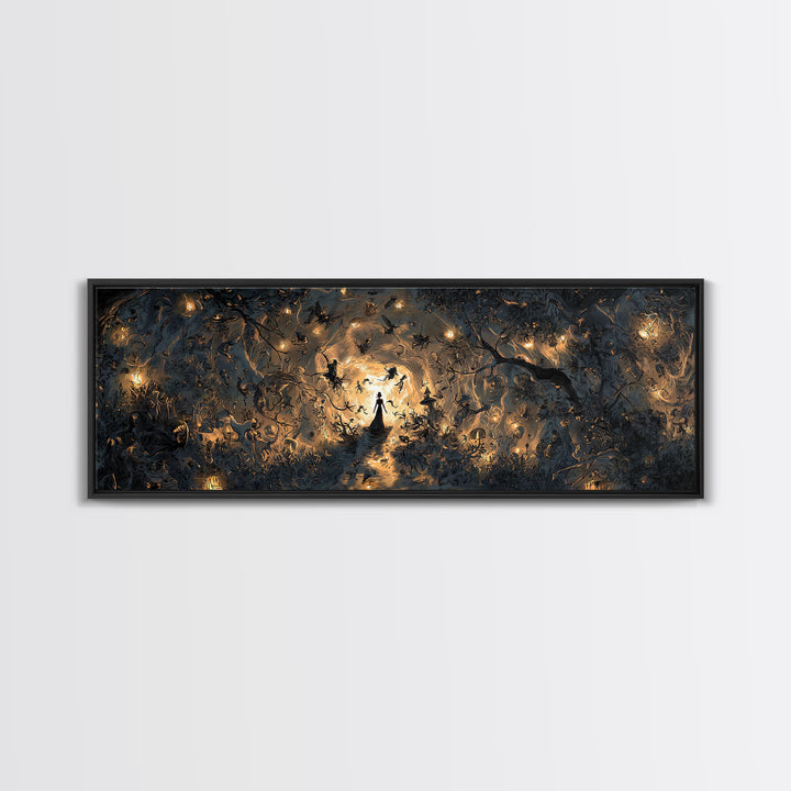 Enchanted Woodland Halloween, Dark Romantic Horror Art, Extra Wide Wall Art, Dark Halloween Decor, Canvas Print, Halloween Wall Art