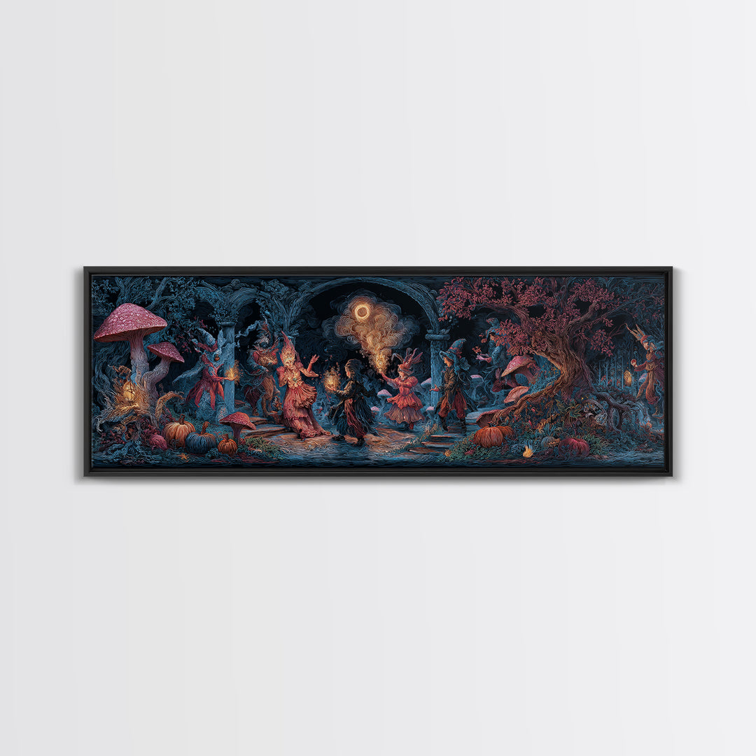 Enchanted Woodland Halloween, Visionary Gothic Art, Extra Wide Wall Art, Dark Halloween Decor, Canvas Print, Halloween Wall Art