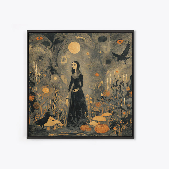 Enchanted Woodland Halloween, Symbolist Dream Art, Square Wall Art, Gothic Horror Wall Art, Canvas Print, Halloween Wall Art