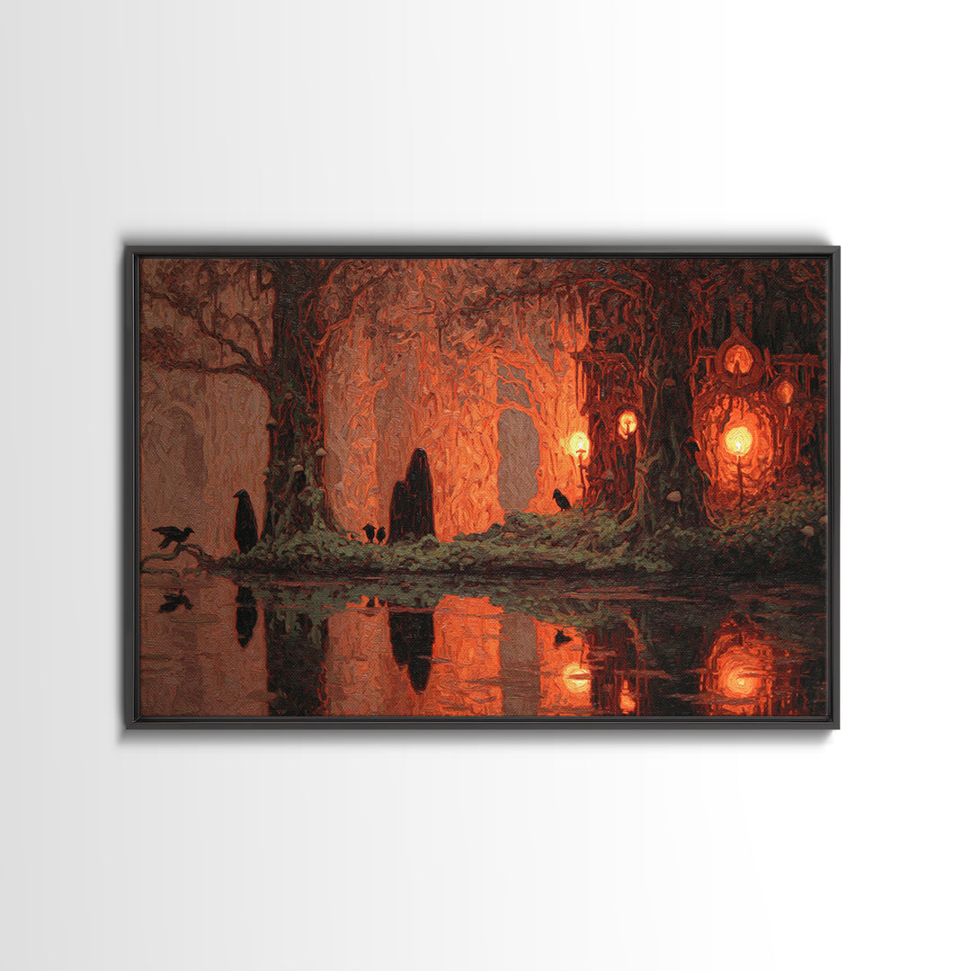 Enchanted Woodland Halloween, Symbolist Gothic Landscape, Landscape Wall Art, Dark Halloween Decor, Canvas Print, Halloween Wall Art