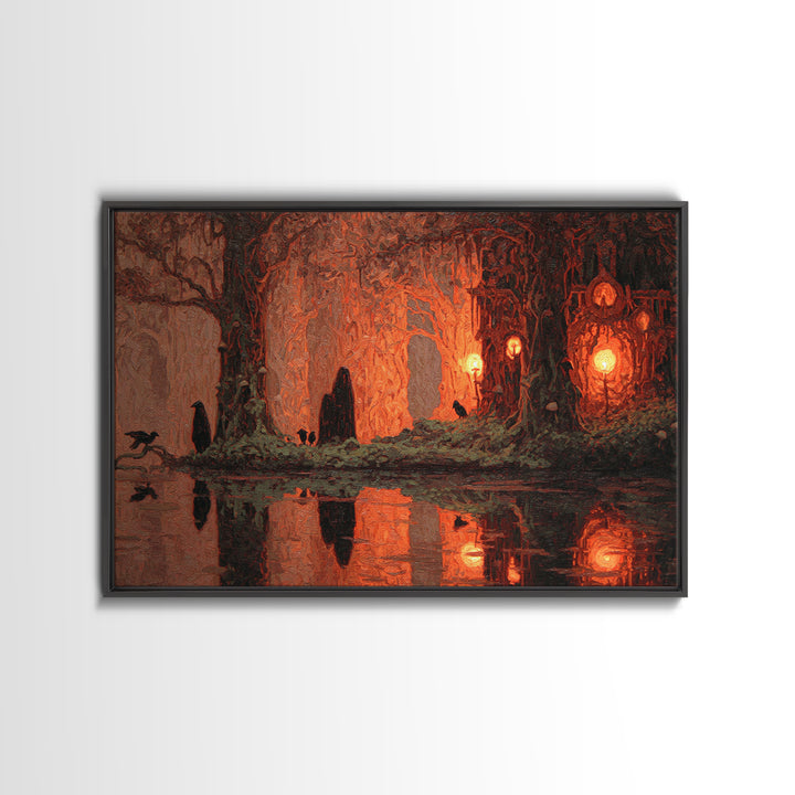 Enchanted Woodland Halloween, Symbolist Gothic Landscape, Landscape Wall Art, Dark Halloween Decor, Canvas Print, Halloween Wall Art