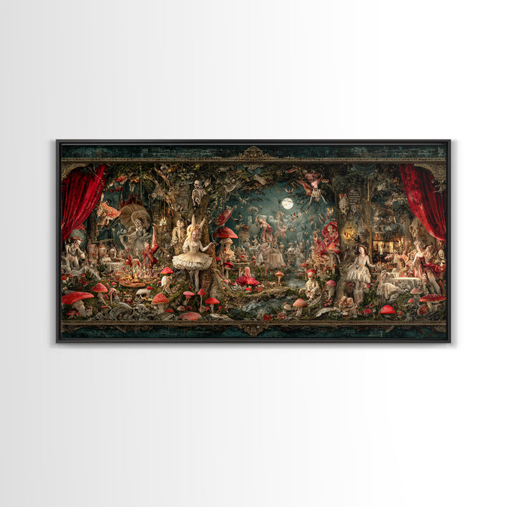 Enchanted Woodland Halloween, Grotesque Carnival Art, Wide Panoramic Art, Gothic Horror Wall Art, Framed Canvas Print, Halloween Wall Art