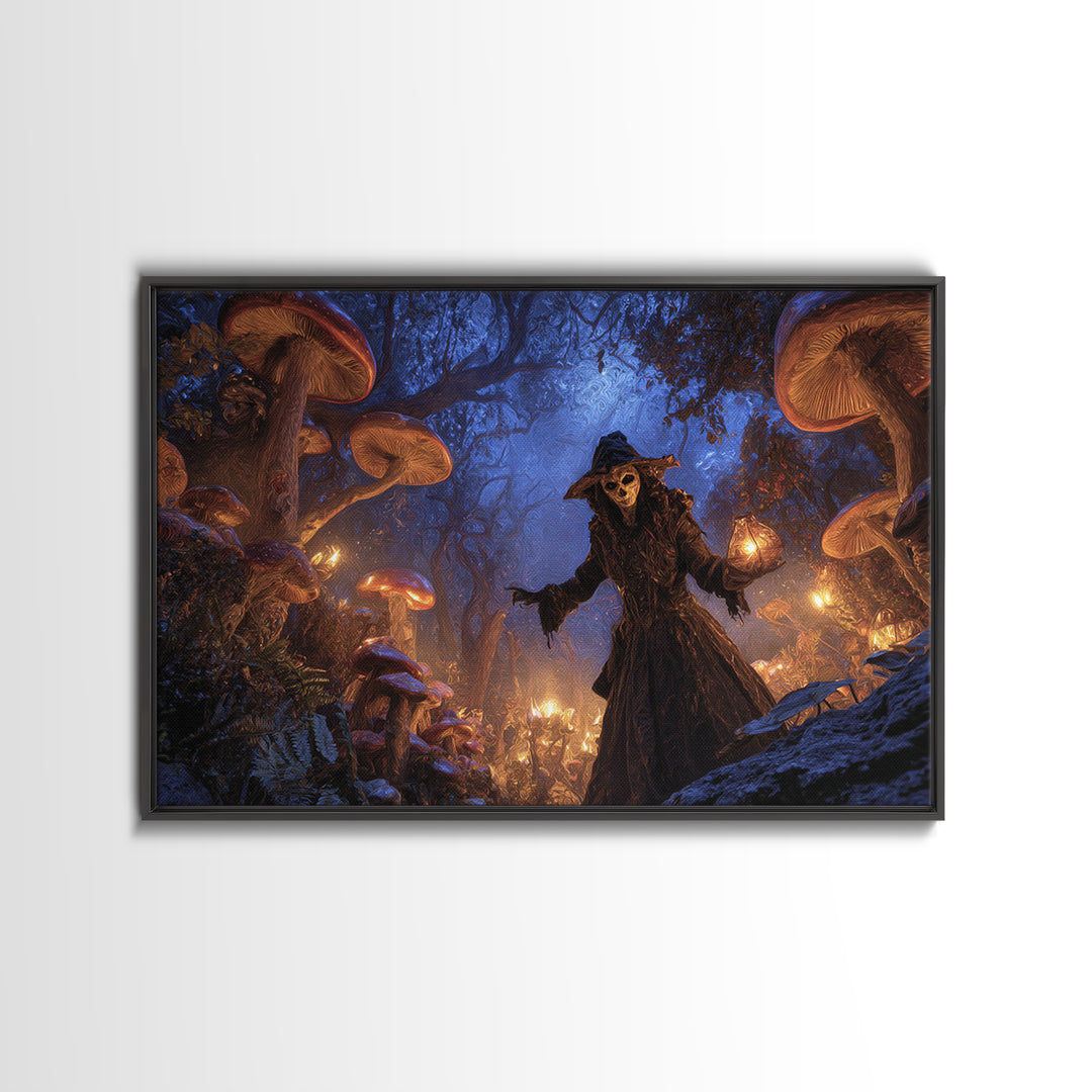 Enchanted Woodland Halloween, Expressionist Gothic Art, Landscape Wall Art, Dark Halloween Decor, Framed Canvas Print, Halloween Wall Art