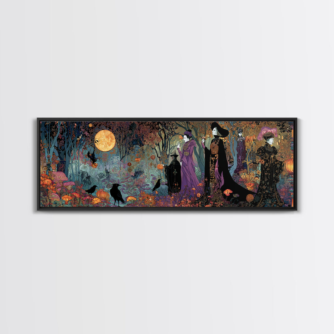 Enchanted Woodland Halloween, Stained Glass Gothic Art, Extra Wide Wall Art, Gothic Horror Wall Art, Canvas Print, Halloween Wall Art