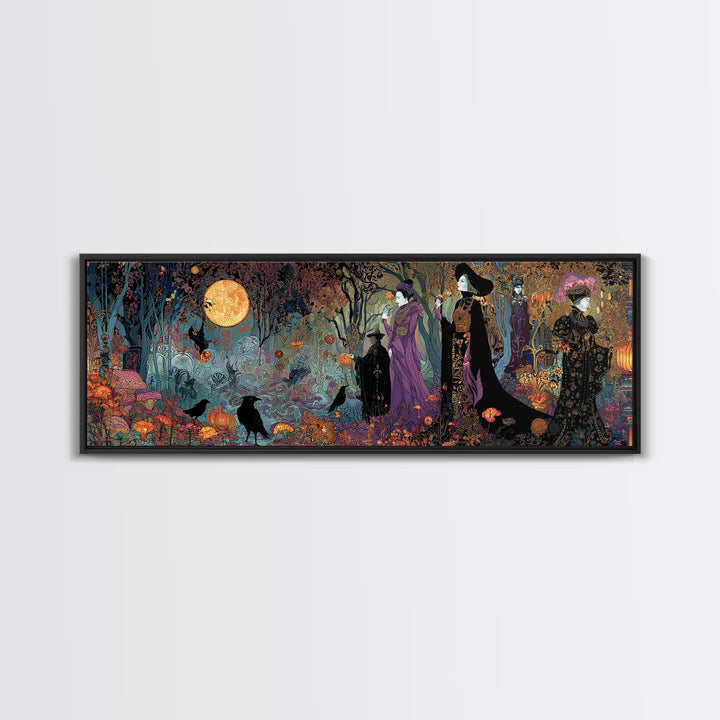 Enchanted Woodland Halloween, Stained Glass Gothic Art, Extra Wide Wall Art, Gothic Horror Wall Art, Canvas Print, Halloween Wall Art