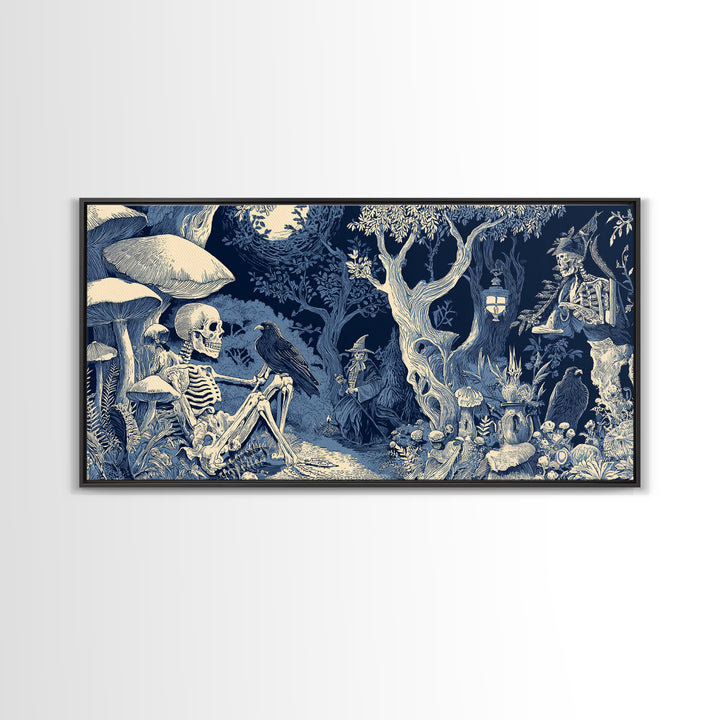 Enchanted Woodland Halloween, Macabre Folk Print Art, Wide Panoramic Art, Dark Fantasy Wall Art, Canvas Print, Horror Wall Art