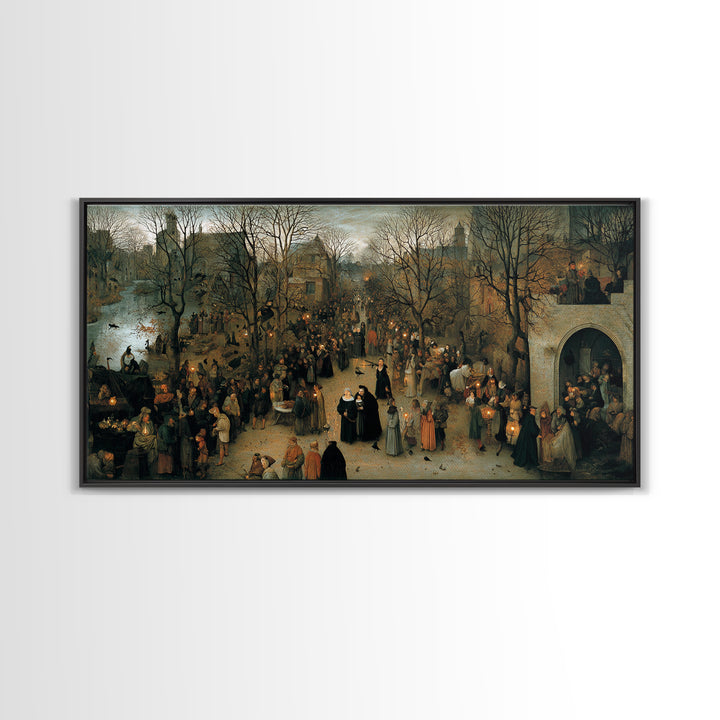 Gothic Romance, Northern Renaissance Horror, Wide Panoramic Art, Dark Halloween Decor, Canvas Print, Halloween Wall Art