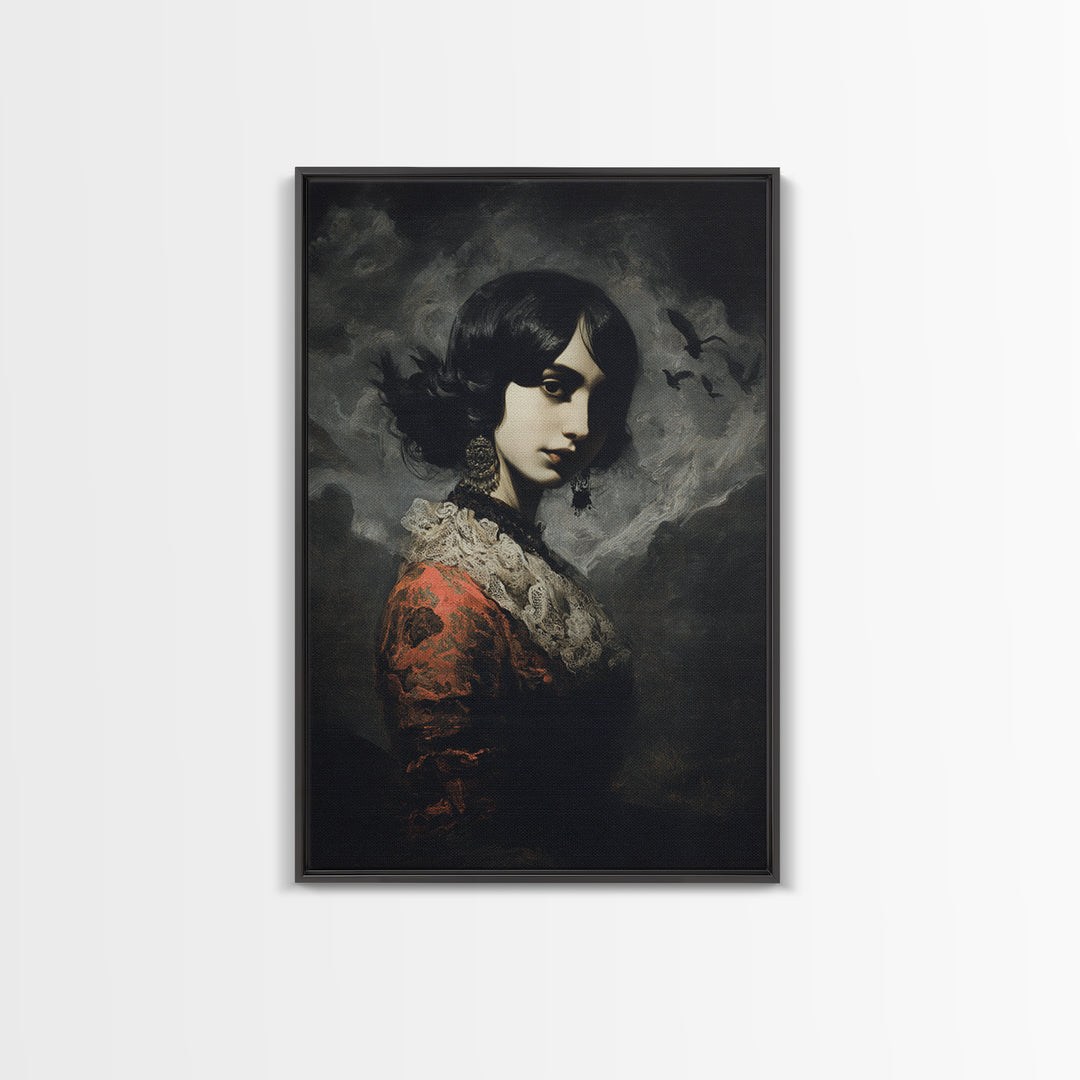 Gothic Romance, Dark Romantic Horror Art, Vertical Wall Art, Dark Halloween Decor, Framed Canvas Print, Halloween Wall Art