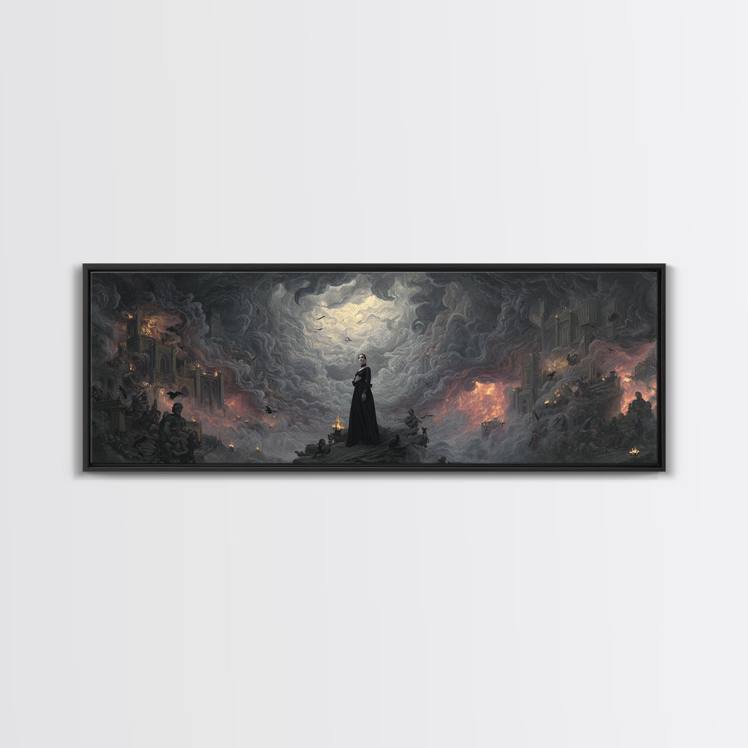 Gothic Romance, Apocalyptic Romantic Art, Extra Wide Wall Art, Gothic Horror Wall Art, Framed Canvas Print, Halloween Wall Art
