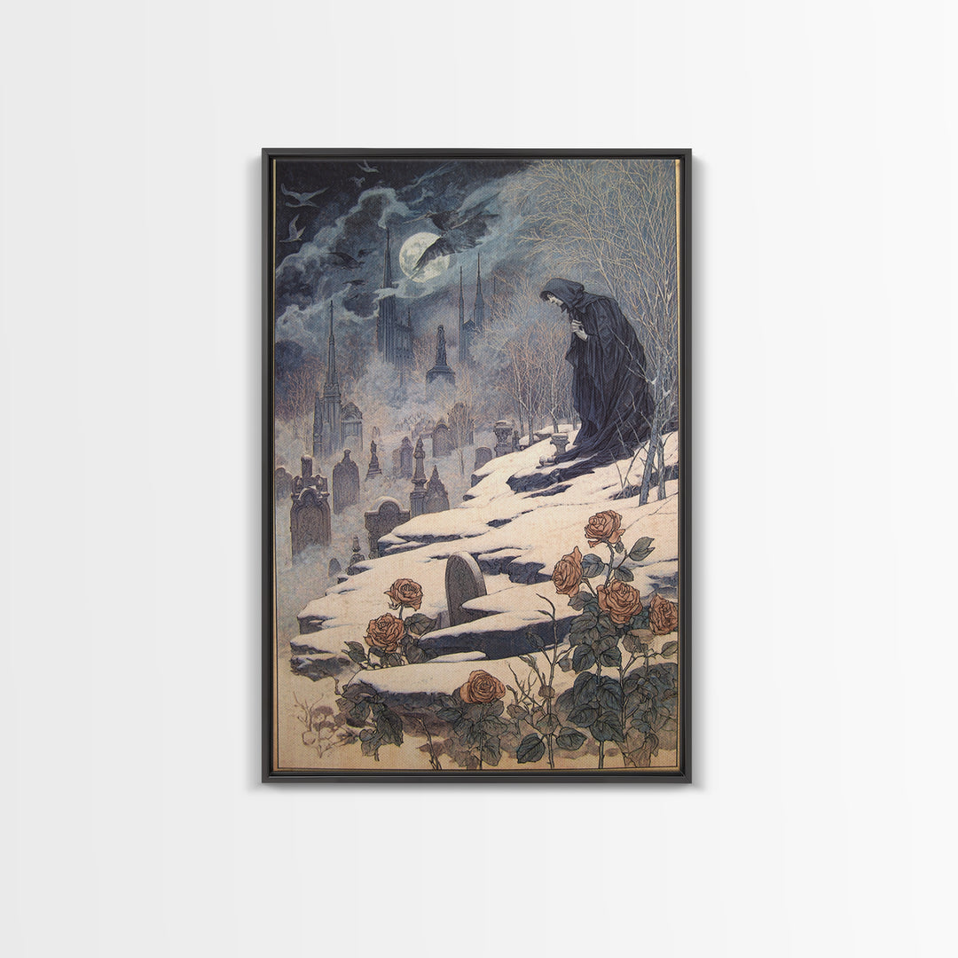 Gothic Romance, Symbolist Death Art, Vertical Wall Art, Gothic Horror Wall Art, Canvas Print, Halloween Wall Art, Halloween Decor