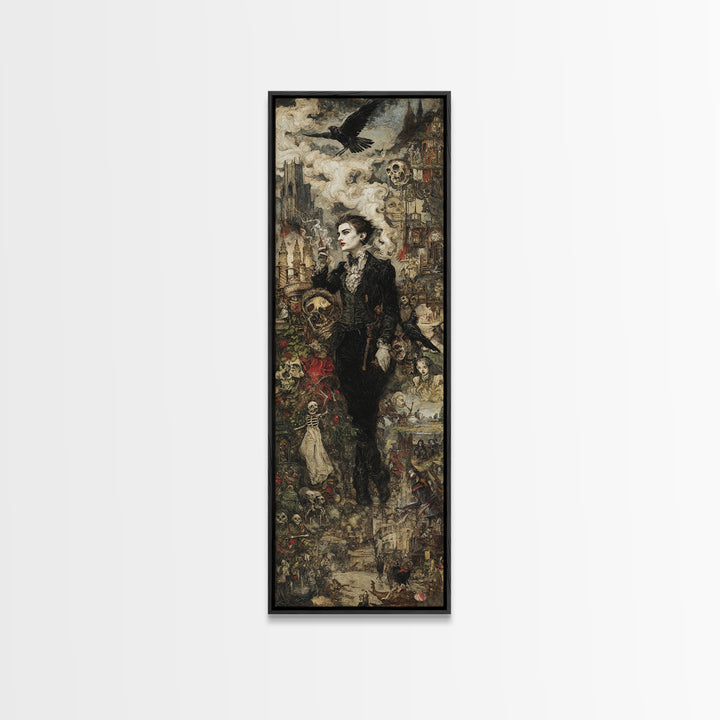 Gothic Romance, Grotesque Carnival Art, Tall Narrow Wall Art, Dark Fantasy Wall Art, Framed Canvas Print, Halloween Wall Art