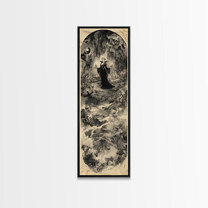 Gothic Romance, Gothic Storybook Art, Tall Narrow Wall Art, Dark Halloween Decor, Framed Canvas Print, Halloween Wall Art