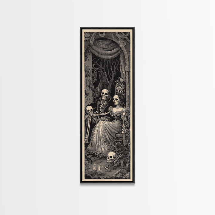 Gothic Romance, Macabre Folk Print Art, Tall Narrow Wall Art, Gothic Horror Wall Art, Canvas Print, Halloween Wall Art