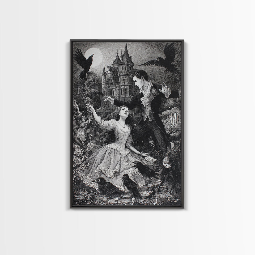 Gothic Romance, Victorian Macabre Art, Vertical Wall Art, Dark Fantasy Wall Art, Framed Canvas Print, Halloween Wall Art