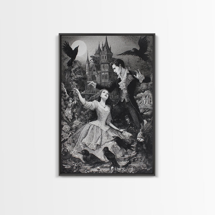 Gothic Romance, Victorian Macabre Art, Vertical Wall Art, Dark Fantasy Wall Art, Framed Canvas Print, Halloween Wall Art