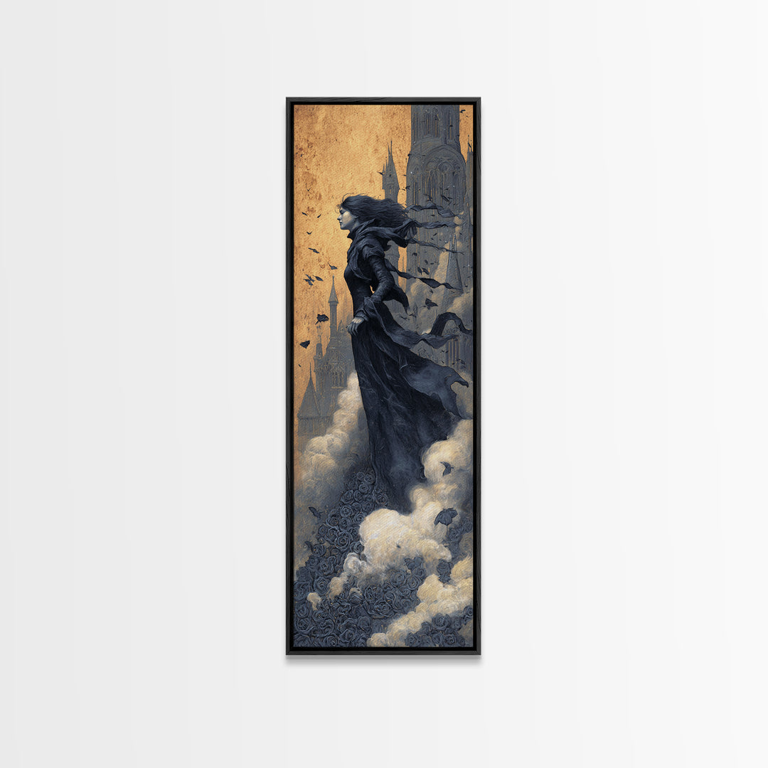 Gothic Romance, Surreal Apocalyptic Art, Tall Narrow Wall Art, Dark Halloween Decor, Framed Canvas Print, Halloween Wall Art