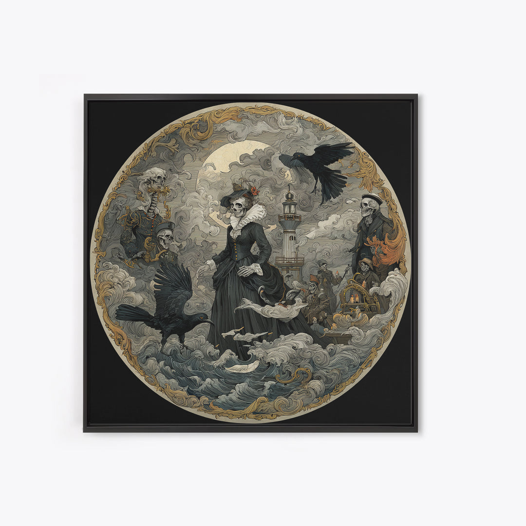 Haunted Seaside Halloween, Danse Macabre Art, Square Wall Art, Macabre Wall Art, Canvas Print, Halloween Wall Art
