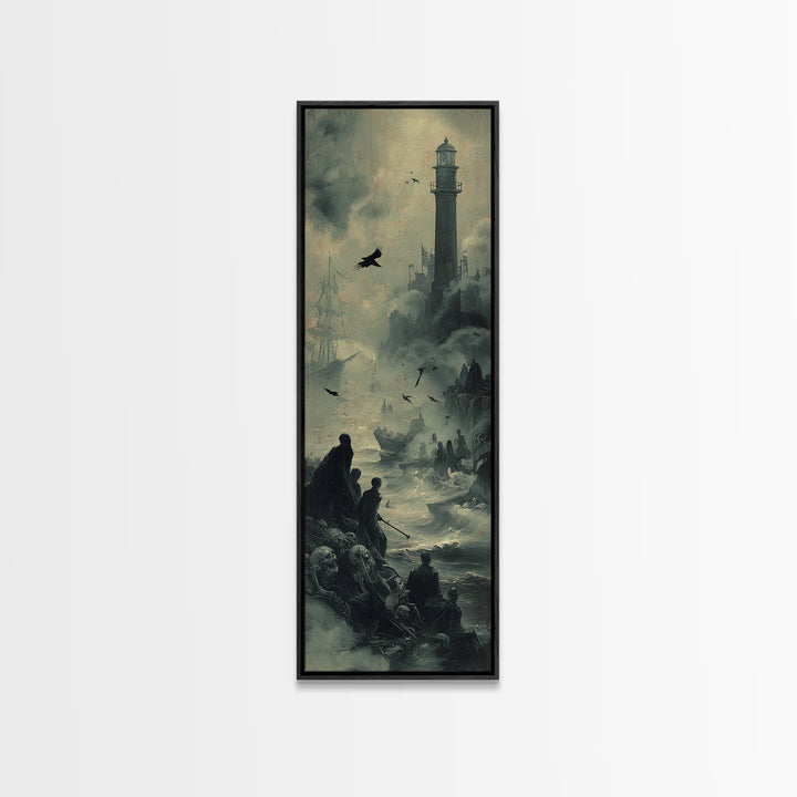 Haunted Seaside Halloween, Decadent Gothic Art, Tall Narrow Wall Art, Macabre Wall Art, Framed Canvas Print, Halloween Wall Art