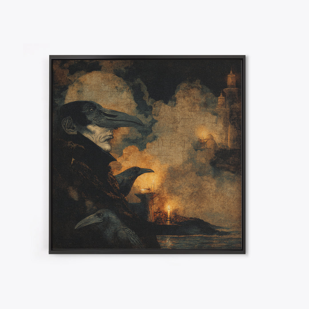 Haunted Seaside Halloween, Dark Symbolist Art, Square Wall Art, Gothic Horror Wall Art, Framed Canvas Print, Halloween Wall Art